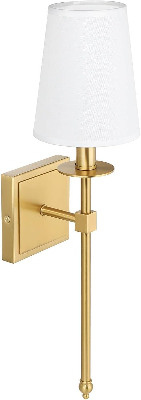 XiNBEi Lighting Brass Wall Sconces Set of 2 Modern Gold Sconce Light Fixture with Fabric Shade Wall Lamp for Bathroom Bedroom Corridor & Living Room XB-W1307-WBS