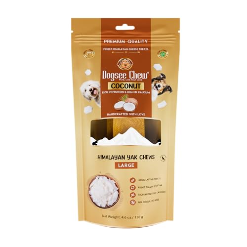 Dogsee Vegetarische Kokosnuss Chew Bone - 130g (Large - 1 Kau), Himalayan Chews für Hunde, Rauch, getrocknet, natürliche Kaustöcke für Hunde, fettgetrennte echte Kokosnuss