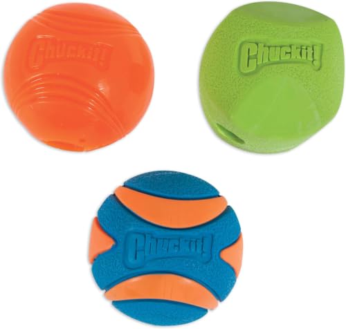 Image of Chuckit! Fetch Pack Dog Ball Dog Toys, Medium (2.5 Inch), for Medium Breeds, Includes Erratic, Strato and Ultra Squeaker Balls, 3 Count (Pack of 12)