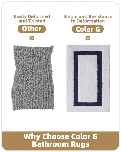 Image of Color&Geometry White Bathroom Rugs 24x16, Extra Soft Absorbent Microfiber Bath Rug, Non-Slip Bathroom mat, Washable Plush Bath Mats for Bathroom, Shower, Bathtub, Laundry, Small, White Blue