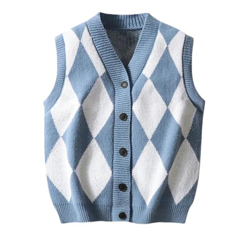 Men's Plaid Sweater Vest Sleeveless V-Neck Button Cardigan Vest Fashion Office Knitted Vest Classic Fit Tank Tops