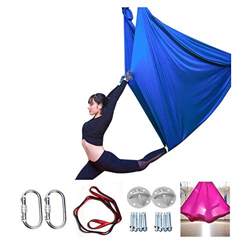 ZMXZMQ Juego De Columpios De Yoga De Seda Pilates Aéreo, Sedas Aéreas De Hamaca De Yoga Antigravedad, Incluye Mosquetón, Cadena De Margaritas, Guía De Postura,Royal Blue
