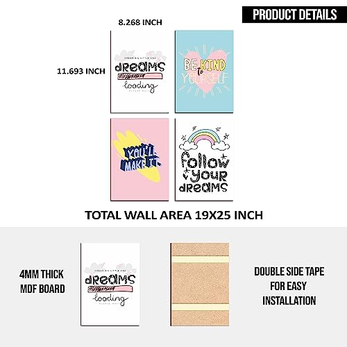 Image of PAPER PLANE DESIGN Poster Frames Black Wall Hangings Size- 8.25 x 11.75 inch, Set of 4, Motivational Quotes D4 (D)