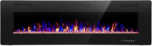 Crzoe Chimenea eléctrica, calentador de chimenea empotrado y montado en la pared con control remoto, temporizador, color y velocidad de llama