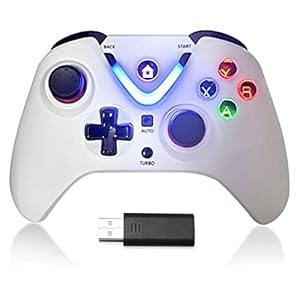 RALAN Wireless Game Controller with LED Lighting, Compatible with Xbox One S/X, Xbox Series S/X, PC Gaming Gamepad, Remote Control Joypad with 2.4G Wireless Adapter, Perfect for FPS Games (White)