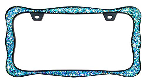Creathome 3D Shining License Plate Frame, Black Powder Coated with Chunky Gliter, Pure Zinc Alloy Metal