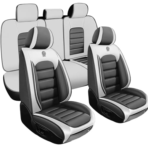 Image of Nappa Leather Seat Covers for Ford Bronco Sport 2021-2024,Car Seat Covers Full Set,Waterproof Seat Protectors Auto Seat Covers,Breathable Nonslip Interior Cover Seats for Cars(White and Gray)
