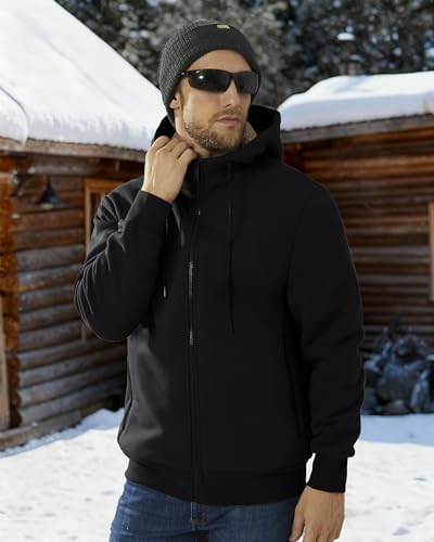 Boladeci Men's Sherpa Lined Hoodie Jacket Winter Warm Heavy Weight Zip Up Hooded Sweatshirt Thick Fleece Coats - Image 3