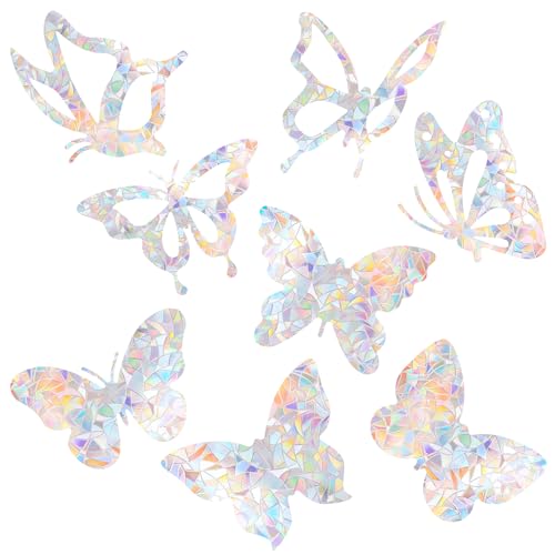 4 Sheets/32pcs Butterfly Static Window Clings Anti-Collision Window Decals for Bird Strikes, Window Strike Prevention Stickers, Colorful Prism Pattern Alert Decals to Protect Wild Birds Against Glass