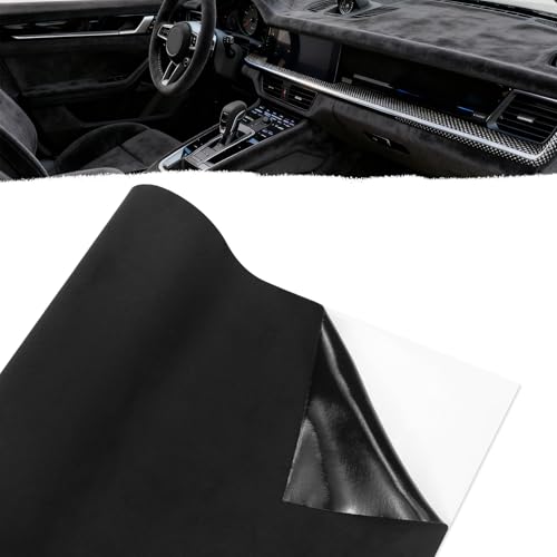 Doksvp Tessuto in Microfibra Autoadesivo,Velluto Adesivo, Camoscio Finto Autoadesiva Pellicola in Microfibra per Interni Auto, tappezzeria, cassetto portagioie (40cm x 200cm, Nero)