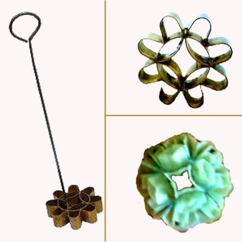 WitnyStore 2⅜" Dok Jok Brass Mold Traditional Thai Dessert Asian Sweets Durable Metal Patterned Stamper for Cookies Biscuit Pastry Confection Heirloom-Style Baking Tool Authentic Cookware Home Kitchen