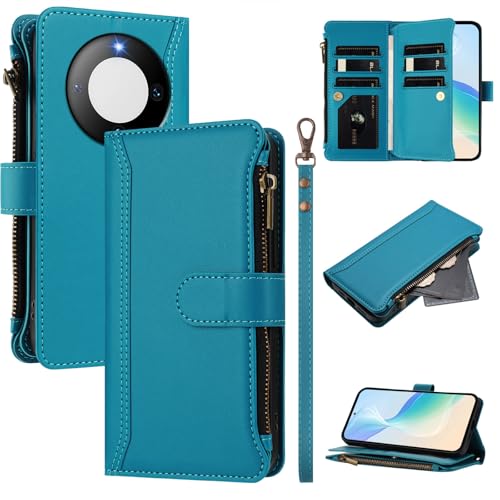 Rfvzubemok Compatible with Huawei Mate 60 Pro 4G,Compatible with Huawei Mate 60 Pro Plus 4G Cover,Flip Kickstand Double Card Slots Zipper Wallet Case Blue2