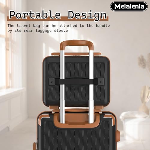 Melalenia 7-Piece Hard Shell Luggage Set for Women with Spinner Wheels and TSA Lock - Black Brown