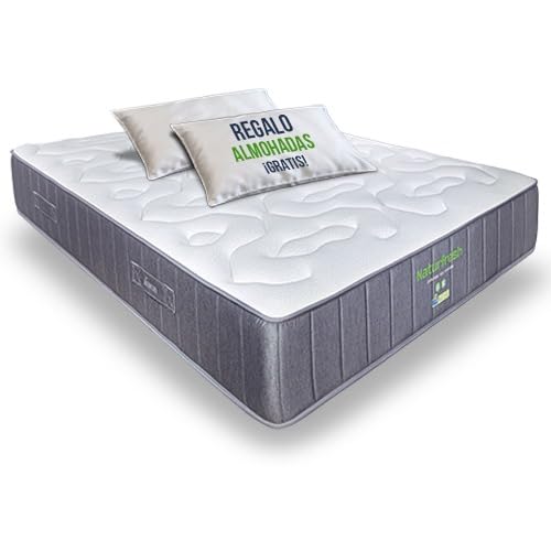Matnature Naturfresh 150x190 – Colchón Viscoelástico con Muelles Ensacados | Altura 22 cm | Máximo Confort | Transpirable, Antiácaros, Ergonómico, Firmeza Media-Alta | 2 Almohadas de Regalo