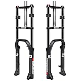 BUCKLOS 20 inch 4.0 Fat Tire Bike Suspension Fork, 180mm Travel 135mm Spacing Hub 9mm QR Ebike Oil MTB Fat Fork, Double Crown 1-1/8 Straight Electric Bicycle Front Fork, Snow Beach Mountain Bike