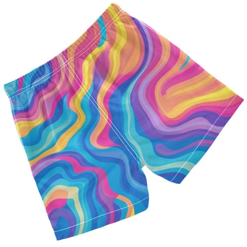 Pigsaly Boys' Swim Board Shorts Colorful Waves Rainbow Boy's Swim Trunks Kids Swimwear 4T2