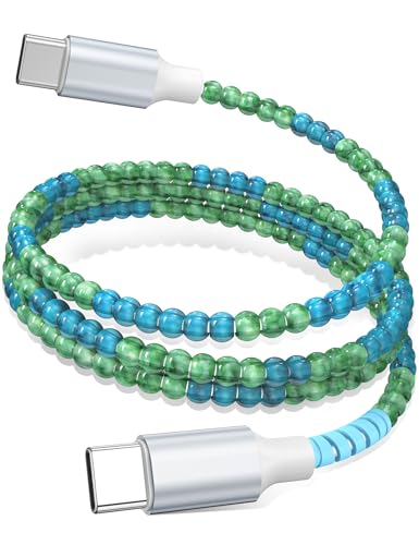 Image of USB C to USB C Cable 3FT,60W Beaded Phone Fast Charging Cord&Car Charger for iPhone 17 16 15 Pro Max /iPad Pro 10th A16 for Samsung S26 S25 S24 Ultra A17 Android Phone Charger Cute Girl Women,BlueGreen