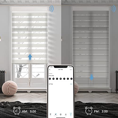 Xixingji Motorized Horizontal Window Shade, Waterproof Zebra Sheer Blinds 80% Blackout, Free Stop Blinds With Valance For Home Office, Cordless, Custom Size, Lime Gray #TOP2