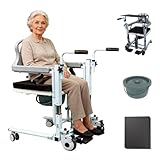 GJMZTQG Hydraulic Patient Transfer Lift Chair, Height Adjustable Patient Lifting and Transfer Chair 4 in 1 Shower Chair, Heavy Duty Steel Frame, 350 lbs Capacity for for Elderly, Bed to Toilet (Grey)
