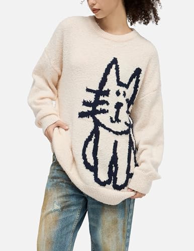 Aelfric Eden Women's Pullover Sweater Hand Drawn Cat Graphic Printed Oversized Sweater Fall Winter Fashion Couple Tops3