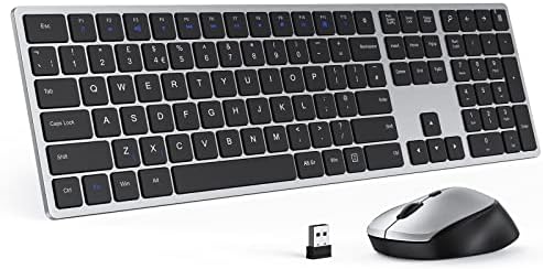 Wireless Keyboard and Mouse Combo,seenda Slim Thin Full Size Wireless Keyboard & Mouse Set 2.4G Ergonomic Cordless Keyboard and Silent Mice for Windows Desktop,PC,Laptop,QWERTY UK Layout,Black Silver