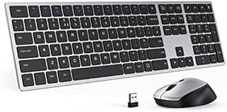 Wireless Keyboard and Mouse Combo,seenda Slim Thin Full Size Wireless Keyboard & Mouse Set 2.4G Ergonomic Cordless Keyboard and Silent Mice for Windows Desktop,PC,Laptop,QWERTY UK Layout,Black Silver