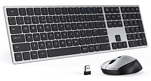 seenda Wireless Keyboard and Mouse Combo, Slim Thin Full Size Wireless Keyboard & Mouse Set 2.4G Ergonomic Cordless Keyboard and Silent Mice for Windows Desktop,PC,Laptop,QWERTY UK Layout,Black Silver