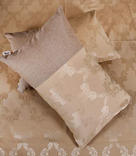 Image of Beige Self Design Double 275 TC Cotton Jacquard Printed Bedcover with 2 Pillow Covers, Pack of 1 | 90x102 Inches