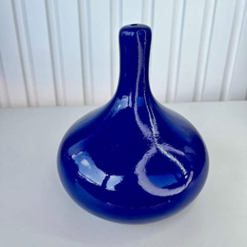 Enfeite decoração sala quarto vaso garrafa redondo azul bic