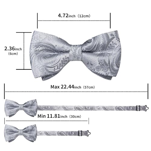 Image of DiBanGu Paisley Pre-Tied Bow Ties for Men Silk Adjustable Bowtie and Pocket Square Cufflinks for Wedding Party