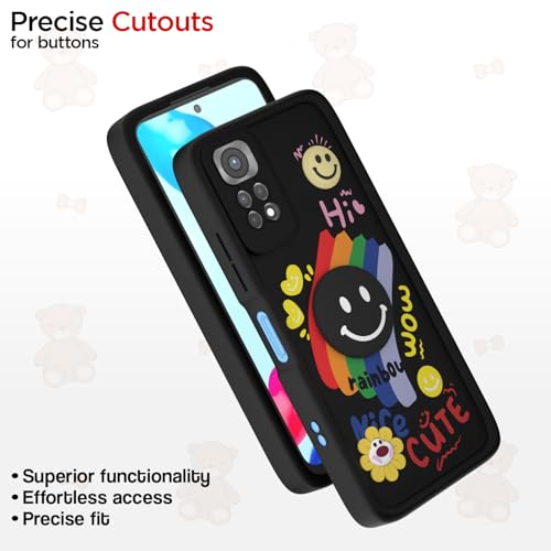 Image of Pikkme Back Cover for Redmi Note 11 / Note 11s | Soft Silicone| Cute Rainbow Smile & 3D Cartoon Flower Design | Shockproof Raised Camera Protection Bumper Case (Black)