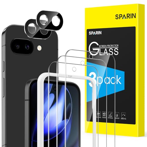 SPARIN Screen Protector for Google Pixel 9A,[3+2 Pack] Pixel 9A 6.3 Inch Tempered Glass & 2-Pack Camera Lens Protector, Case Friendly/Alignment Frame