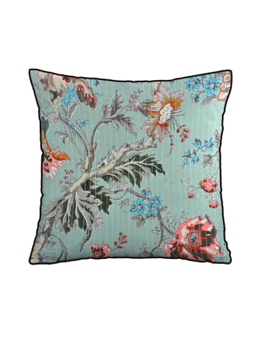 Image of Pure Cotton Quilted Cushion Cover 16x16 Inch | Anokhi Print Decorative Throw Pillow Cover | Soft Cotton Sofa Cushion Cover with Hidden Zipper | Living Room Bedroom Home Decor