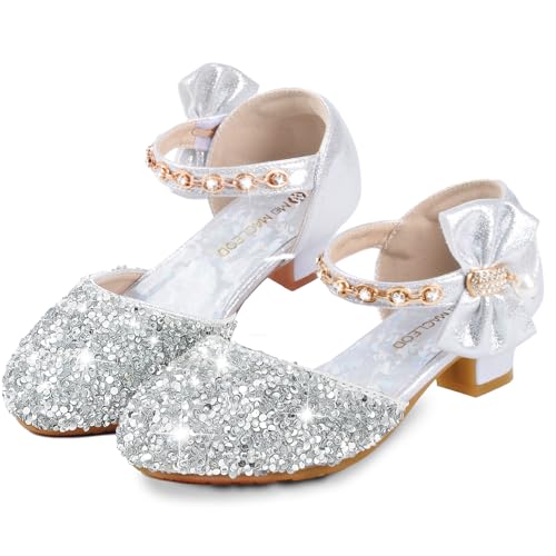 ZGDG Girls Dress Shoes Low Heel Princess Flats Mary Jane Flower Glitter Shoes Wedding Birthday Party Prom Sequins Sandals for Toddler Little Big Kids