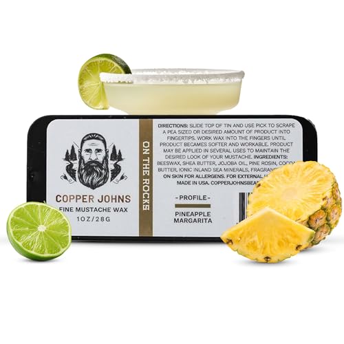 Copper Johns Mustache Wax | Promotes Clean & Well-Kept Mustache | Strong All-Day Hold | Beeswax, Jojoba Oil & Sea Minerals | On The Rocks | 1oz -  Copper Johns Beard Company, LLC, OTR-WAX