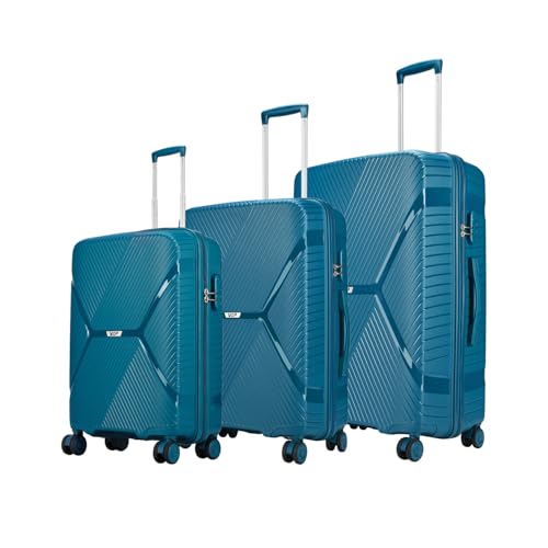 Image of VIP Plastic Hard Shell 8 Spinner Wheels Engage Check-In Trolley Bag Set - (56+66+76Cms) For Travel (So3, Light Blue), Small, Large, Medium