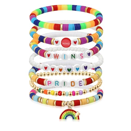 Smilelife LGBT Pride Bracelets Rainbow Clay Bead Bracelet for Bisexual Lesbian Gay& Allies Pride Love Wins Bracelets LGBT Celebration Gifts (Rainbow)