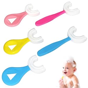 5 Pack Kids U-vormige Gehele Mond Tanden Borstel, Siliconen Varkenshaar Massage Gums, All-Round Cleaning Mooie Kinderen Training Tandenborstels voor Kinderen 2 ~ 12Y