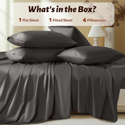 Shilucheng 100% Egyptian Cotton King Size Sheets Set - 1000 Thread Count,Luxury Cotton Bed Sheets,Breathable & Cooling Bedding and Pillow Cases, 16 Inch Deep Pocket - 6 Piece (Dark Grey, King)