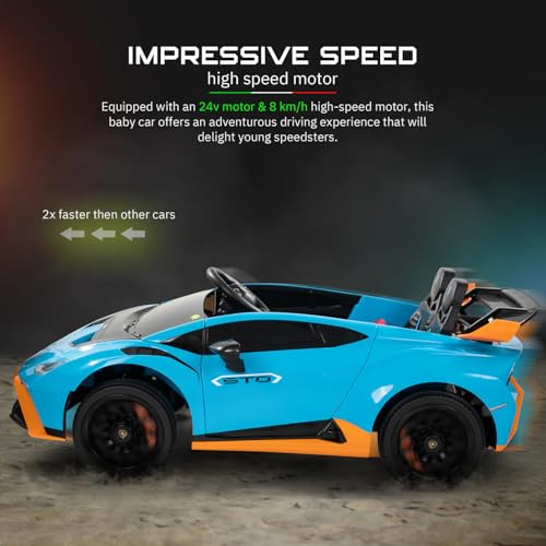 Image of Kawaii Kids Licensed Kids Rideon Car | Toyota Legender | Lamborghini | Manual Plus Remote Control | Lights and USB Music Player | Kids Age - 1-5 (Lamborghini, Blue)