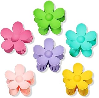 WUBAYI Flower Hair Claw Clips, Nonslip Jumbo Jaw Clamp for Women and Girls with Medium Thick Hair, 6 Pcs (6 colors)
