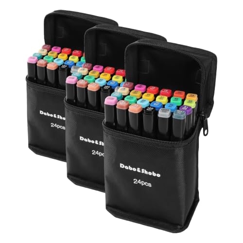 Image of Dabo&Shobo 24 Colors Drawing Markers, Dual Tip Art Markers, Coloring Marker For Adult Sketching And Coloring (Pack of 3)