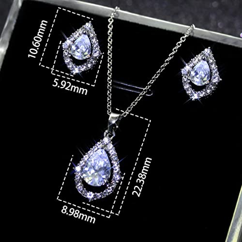Jeolory Shiny Fashion Crystal Rhinestone Teardrop Shape Pendent Necklace Stud Earrings Jewelry Set For Women Lady Girl #TOP2