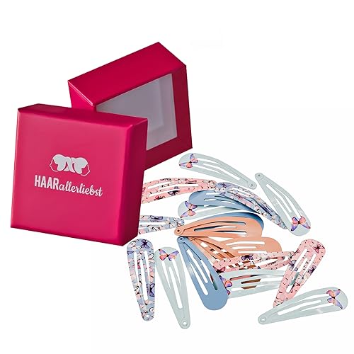 HAARallerliebst® Pack of 18 Hair Clips Girls Women Colourful Hair Clips in 5 Colours with Butterfly (Pink, Orange
