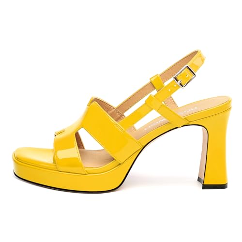 Image of ROSERWISH Heels for Women Chunky Block Platform High Heels Square Open Toe Strappy Heel Sandals Wedding Party Prom Fashion Slingback Dress Pump Sandals Shoes