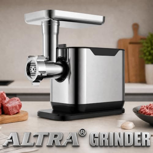 Image of ALTRA LIFE Electric Meat Grinder, 3200W Max Heavy Duty Sausage Stuffer, Rotary Cheese Grater with 3 Interchangeable Blades, 2 Blades, 3 Plates, 4 Sausage Tube, Kibbe, Burger Press & Meat Claw for Home