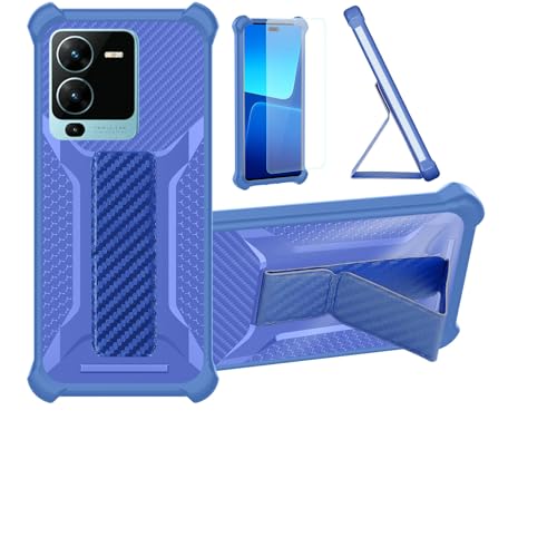 bojioderf Funda para Vivo V25 Pro Funda Carcasa Case Cover [con Protector de Pantalla de Cristal Templado] Híbrida [Soporte Plegable Magnético] [Esmerilado antihuellas] Azul