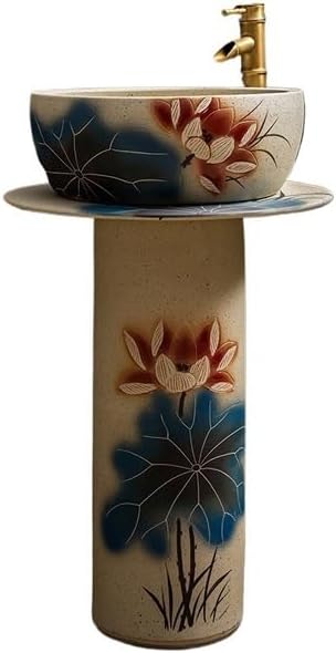Bathroom Countertop Vessel Sink Ceramic Pedestal Sink Wash Basin Balcony Vertical Floor-standing Pedestal Sink Vanity