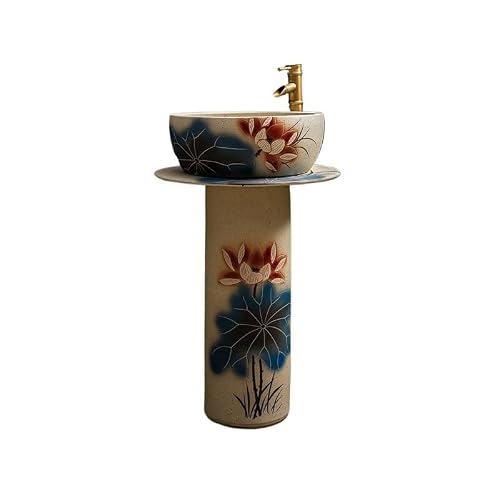 Bathroom Sink Ceramic Pedestal Sink Wash Basin Balcony Pedestal Basin Vertical Basin Floor-Standing Sink Bathroom Vanity