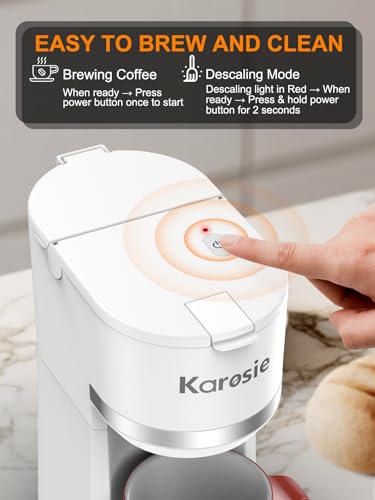 Image of Single Serve Coffee Maker for K-Cup and Grounds, Fast Brew, 6-12 oz Brew Sizes Single Cup Coffee Maker Fits 5.5 inch Mugs, One-Button Small Coffee Maker, Descaling Reminder,White,9.45 Inches